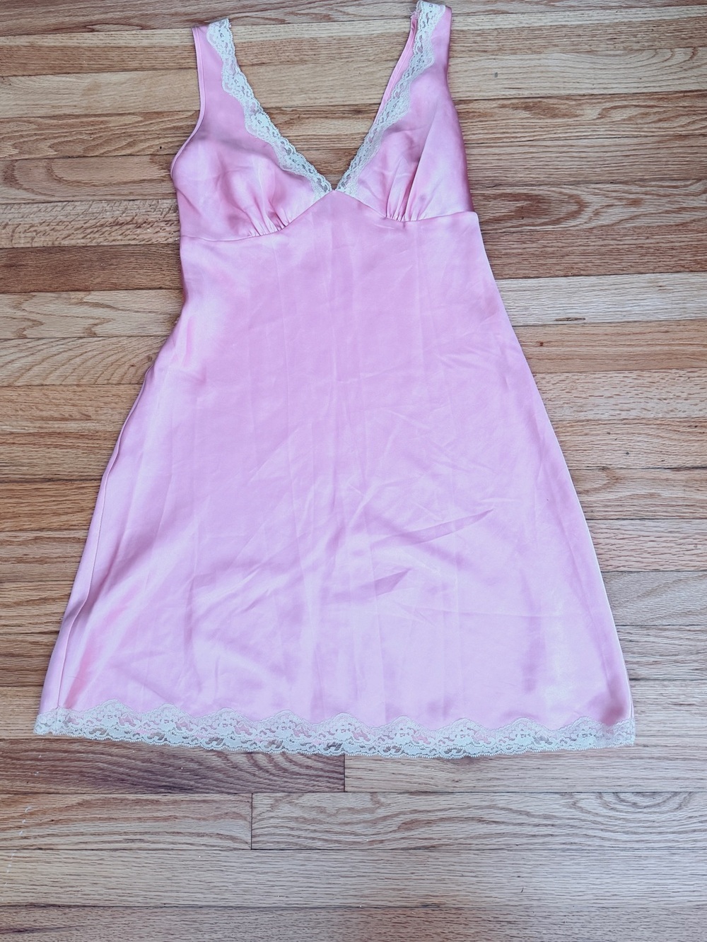Vintage Y2K Victoria's Secret Satin Pink Slip with Cream Lace Trim size S